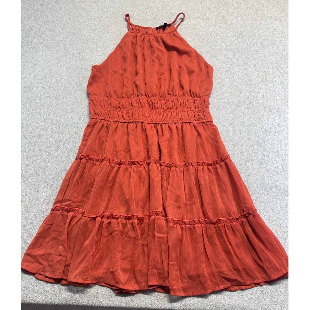 Trixxi Dress Womens XL Rust Orange Tiered Midi Smocked Waist Halter Boho Flowy
